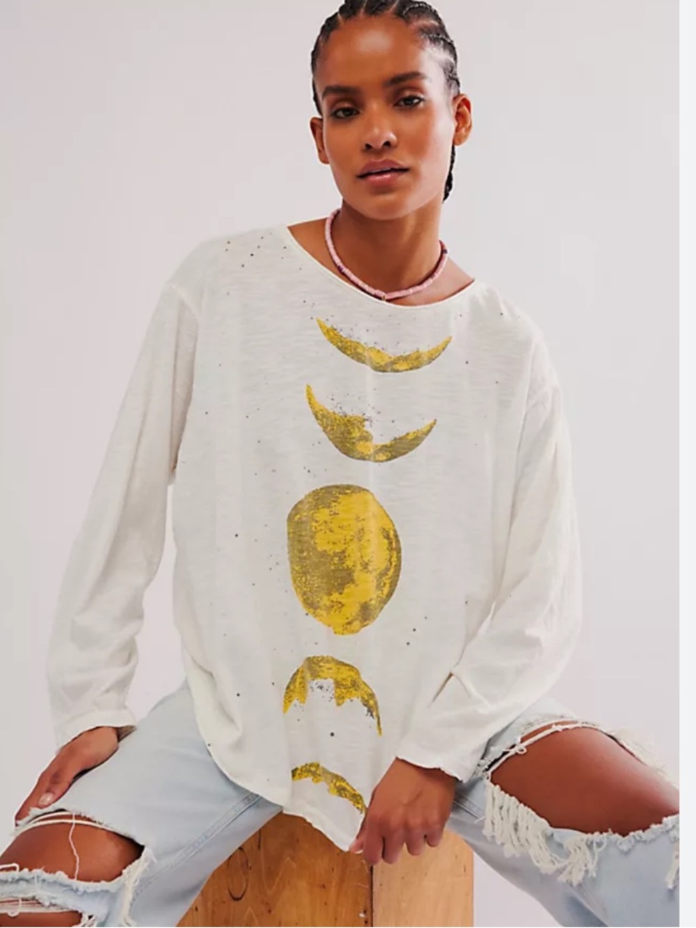 Magnolia Pearl Moon Phases Long-sleeve Tee T-shirt Cotton Ivory One Size